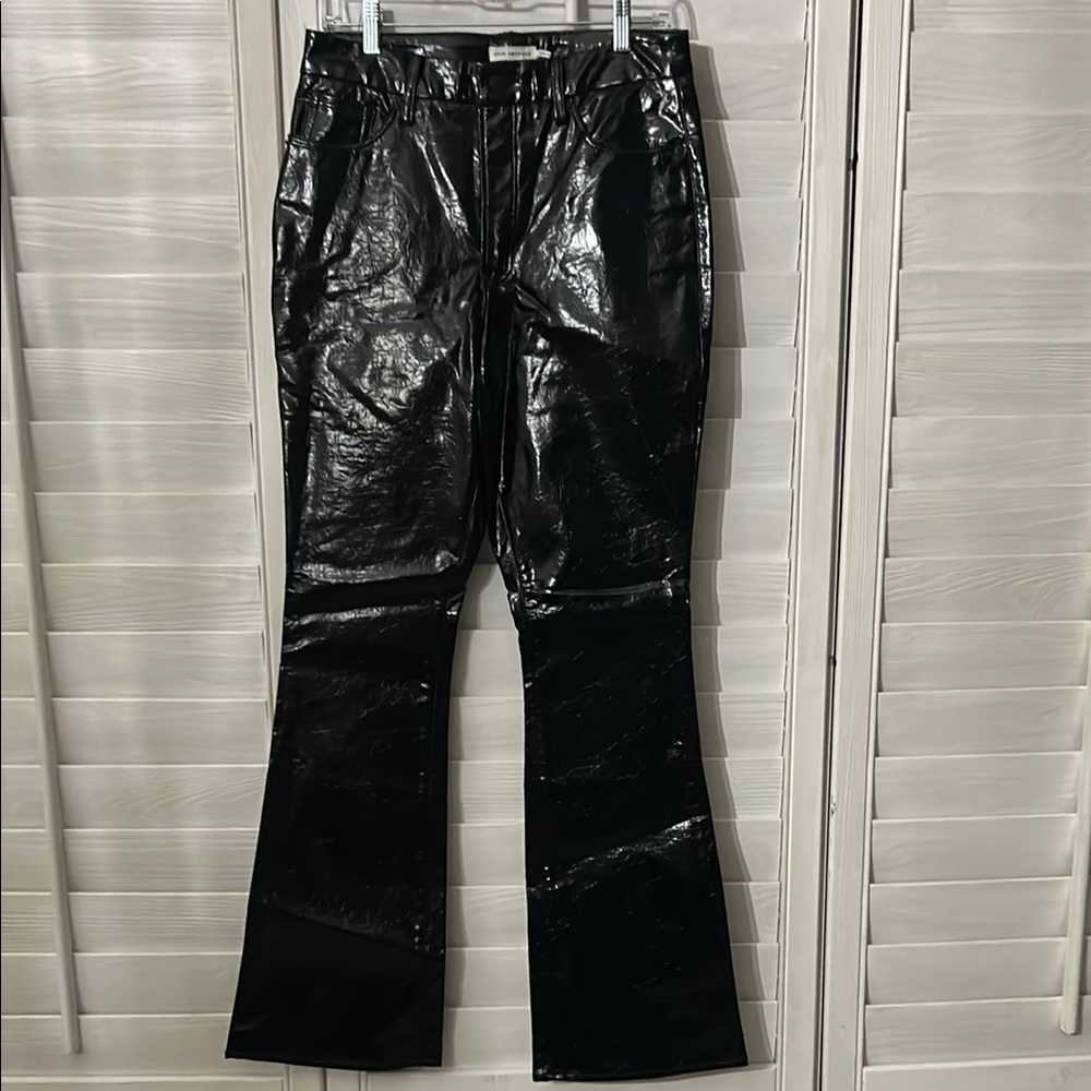 Good American Black Flare Jeans with Glossy Finish